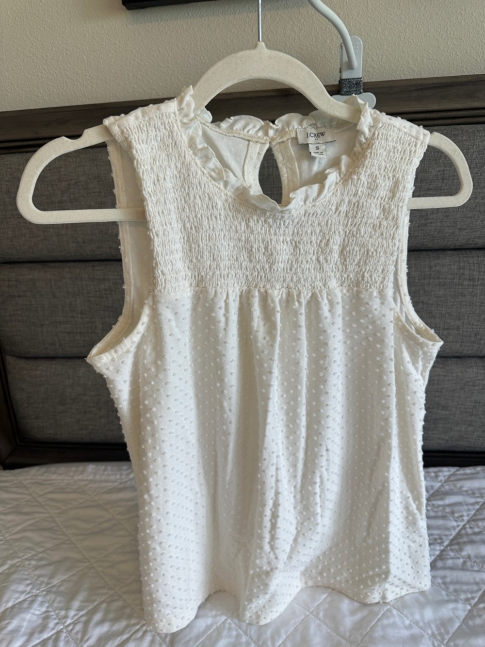 J. Crew White Sleeveless Swiss Dot Smocked Yoke Camisole